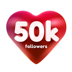 Followers thank you. Red heart for Social Network friends, followers, Web user Thank you celebrate of subscribers or followers and likes.