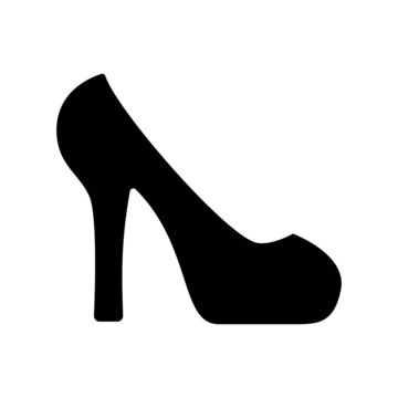 Vector flat style illustration of high heel shoe sexy black silhouette icon isolated on white background