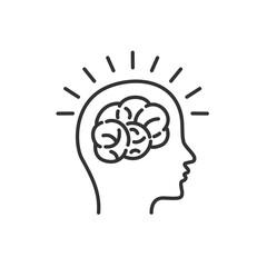 Silhouette head with brain. Concept idea. Vector black icon.