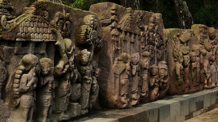 Fototapeta na wymiar beautiful relief at sukuh tample in mount lawu, central java. sukuh tample is a hindu tample.