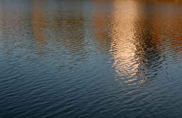 Residential buildins reflecting in water.