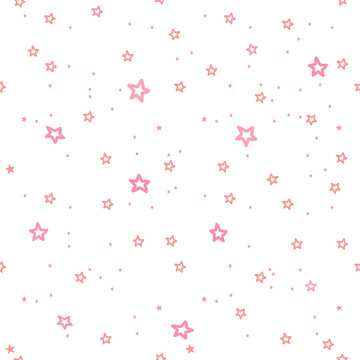 pink stars seamless pattern, white background, vector small stars shape starry design