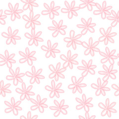 Watercolor pink flowers seamless design on white background
