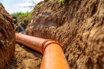 plastic pipes in the ground for wastewater and rainwater