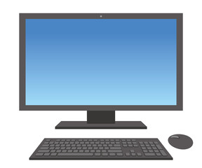 正面から見たデスクトップパソコンのシンプルなイラスト/白背景