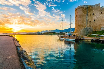 Gordijnen Kyrenia old harbour and castle view in Northern Cyprus. © nejdetduzen