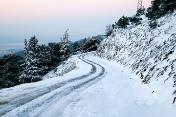 snowy mountain road and rough trails