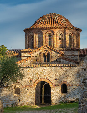 Ruins in Mystras (also Mistras, Myzithras) a historical fortified Bizantine town in Laconia, near ancient Sparta, Peloponnese, Greece.