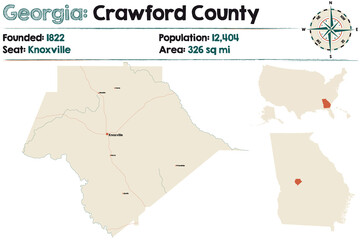 Large and detailed map of Crawford county in Georgia, USA.