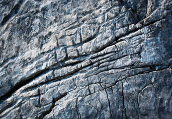detail of dark gray limestone rock with deep grooves