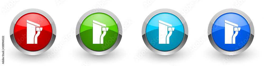 Poster House with gutter silver metallic glossy icons, set of modern design buttons for web, internet and mobile applications in four colors options isolated on white background