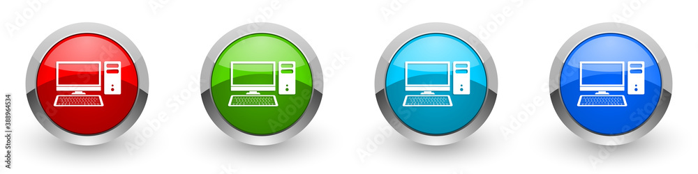 Leinwandbilder Computer, desktop silver metallic glossy icons, set of modern design buttons for web, internet and mobile applications in four colors options isolated on white background