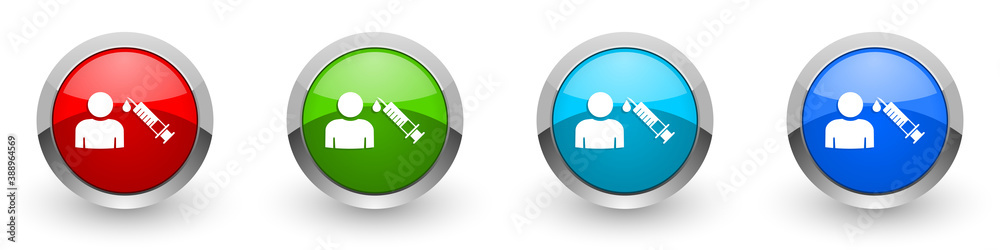 Poster vaccination silver metallic glossy icons, set of modern design buttons for web, internet and mobile 