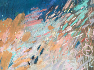 Contemporary art background. Bright abstract painting texture for banner, postcard, template poster, flyer design. Artistic pattern with multicolor shapes, vivid lines. Contemporary art gallery concep