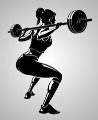 Female Lift Barbell Exercise, Shadowed Illustration