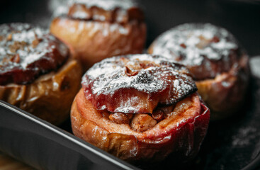 Christmas baked apples stuffed with brown sugar, cinnamon and nuts