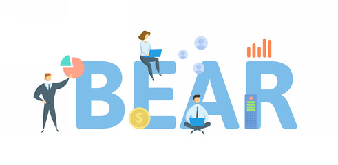 Bear, market term. Concept with keywords, people and icons. Flat vector illustration. Isolated on white background.