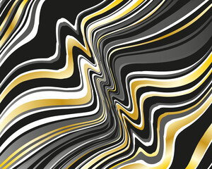 Dark dynamic background with black and golden wavy lines  Vector illustration