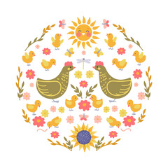 chicken decorative composition in circle