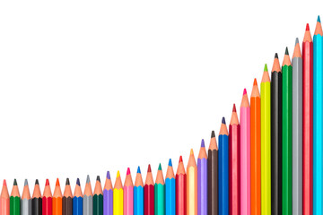 Growing Chart Made Of Multicolored Pencil Crayons. Increase bar graph isolated on white background....