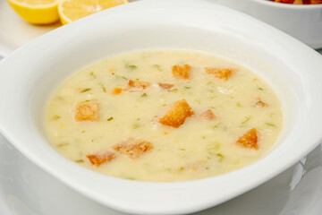 fish soup on isolated white  background.