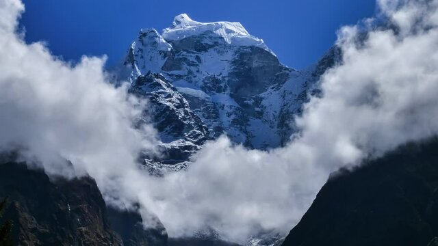 Time lapse of the majestic Thamserku mount, mountain range in Nepal