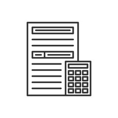 Tax form and calculator icon. Vector black icon.