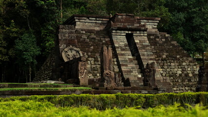main building of the Sukuh temple on the western slope of Mount Lawu Indonesia. sukuh tample is hindu tample.