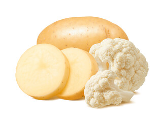 Raw potato and cauliflower isolated on white background