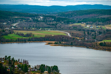 landscape with lake and mountains, härnösand, sweden