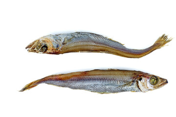 Salty fish(micromesistius) isolated on white background.