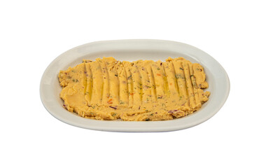 Top view Traditional Turkish and greek appetizer meze - Fava. Isolated white background