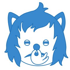 dissatisfied emoticon pinches his nose in disgust because something smells bad, simplistic facial expression vector illustration, wolf cartoon character, hand drawn linear icon