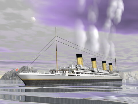 Titanic ship cruise by night - 3D render