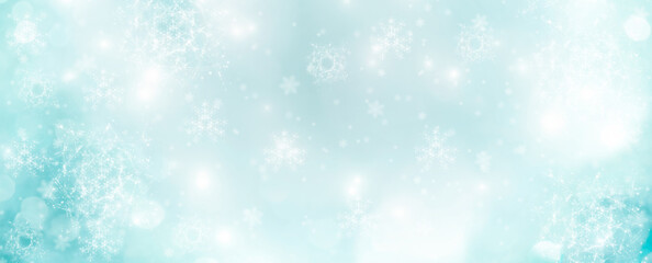 Naklejka na ściany i meble Abstract blue Christmas Winter background banner with snowflakes and beautiful light 