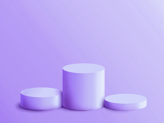 Blank purple product podium pedestals isolated on purple pastel color background with shadow 3D rendering