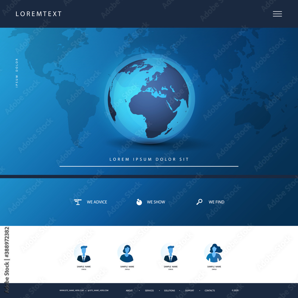 Sticker technology website design template for your business with earth globe