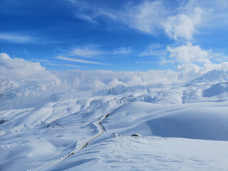 a white landscape, winter season, snowy mountains
