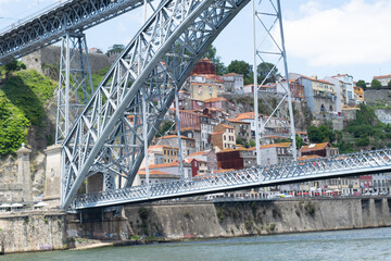 view of the old town of porto with The Dom Luis I Bridge