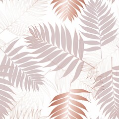 Seamless pattern with tropical leaves. Beige and golden palm leaves on the white background. Seamless pattern. Tropical illustration. Jungle foliage. Vintage colors.
