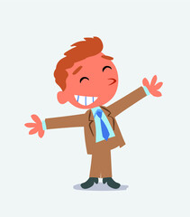 cartoon character of businessman opening arms very happy.