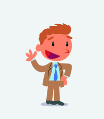 cartoon character of businessman waving happily.