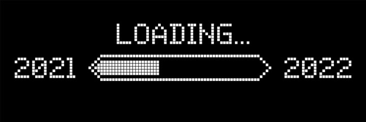 Pixelated progress bar showing loading of 2022 year. Vector