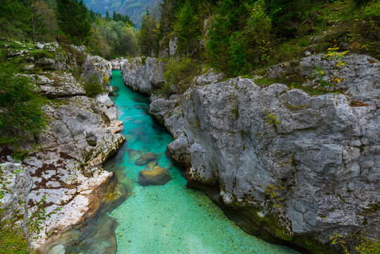 Great Soca Gorge, Soca river, Lepena Valley, Julian Alps, Municipality of Bovec, Slovenia, Europe