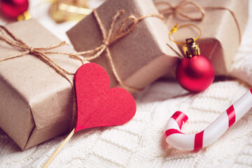 New year and christmas concept with gifts from a loved one