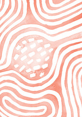 Coral pink abstract striped watercolor background inspired by tribal body paint. Raster texture.