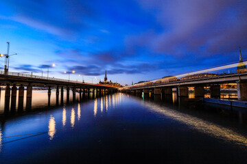 Fototapeta na wymiar Stockholm, Sweden Road and subway bridges at Slussen leading to Gamla Stan or old town