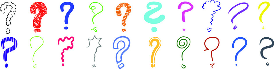 Fototapeta Question marks ? interrogation point query sign asking questions symbol multi colored hand drawn sketches scribbles vector illustration obraz