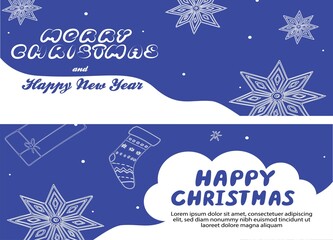 Naklejka na ściany i meble Christmas banner template with lettering and hand drawn seasonal elements, vector illustration in flat style