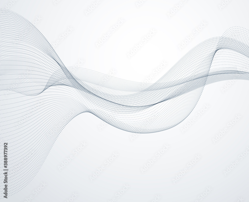 Wall mural 3d particles mesh array, sound wave flowing. round points vector effect illustration. blended mesh, 